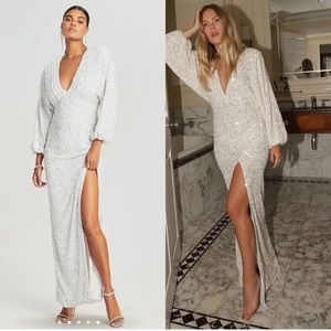 Retrofete Camille White Sequin Gown Maxi Dress in White Size Medium